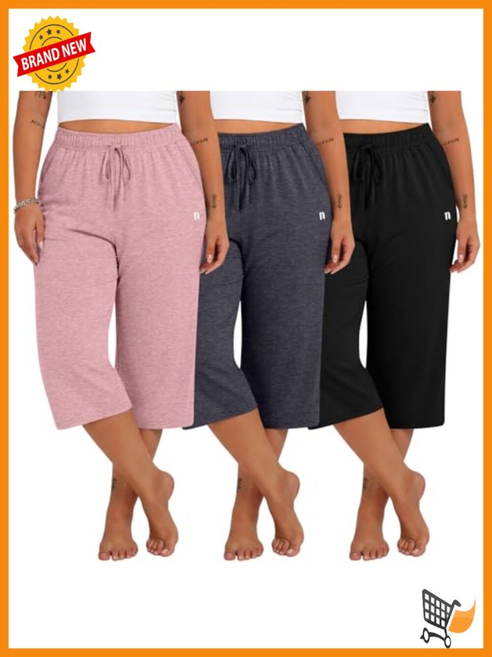 Women's Plus Size Capris Wide Leg Loose Drawstring Sweatpants with Pockets 3